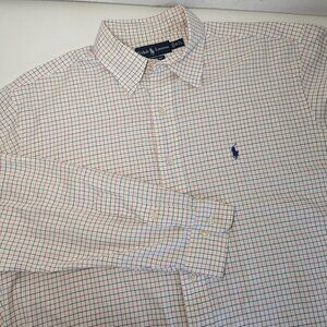 Ralph Lauren Button Down Long Sleeve Shirt Mens L 16.5 Red White Blue Check